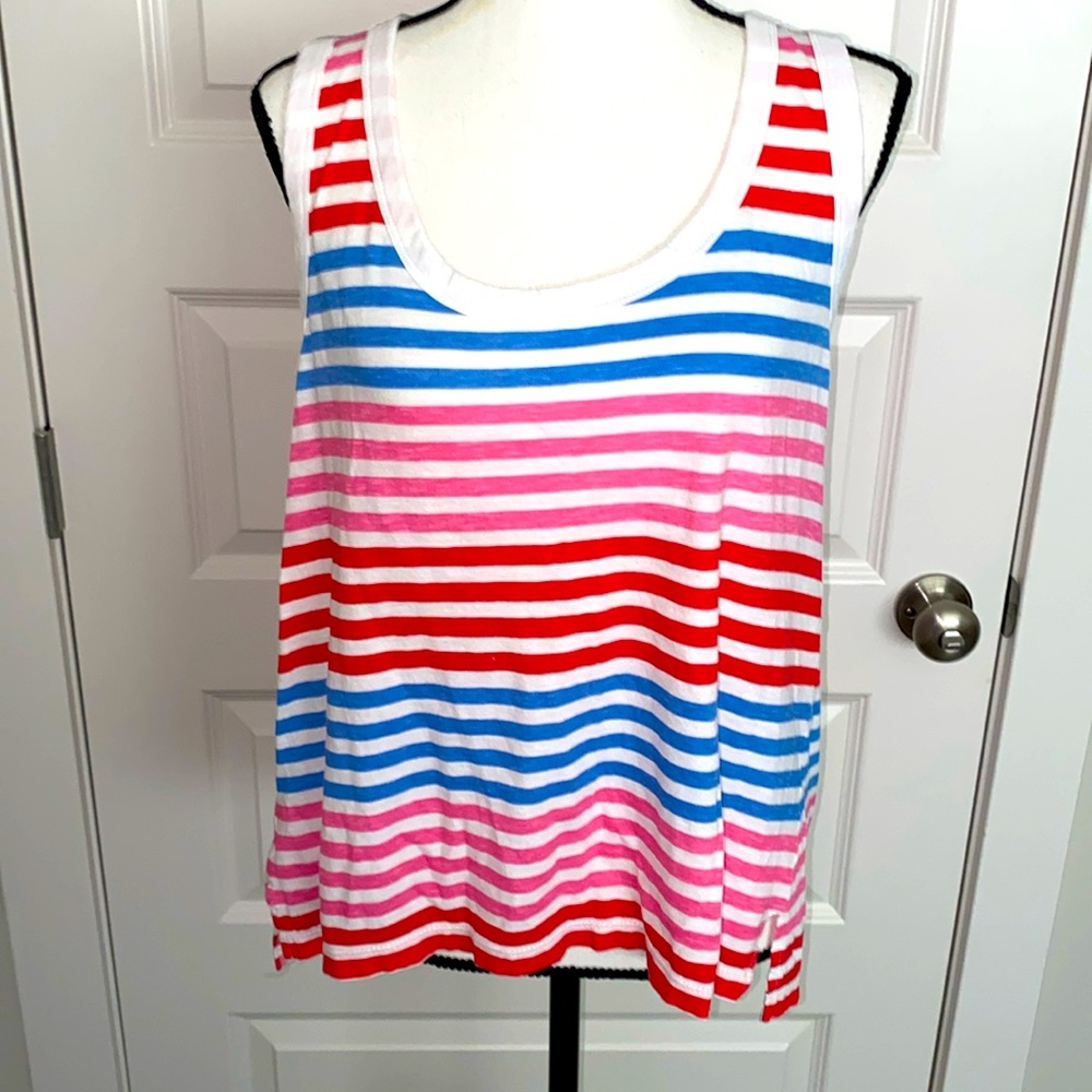 Loft| White/blue/red/pink striped scoop neck tank top